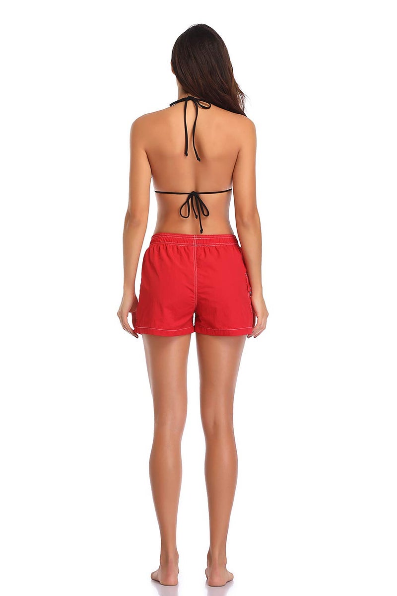 Adoretex Women's Guard Athletic Quick Dry Swim Board Shorts, 3" Inseam Lightweight Elastic Waistband Board Shorts (FGB013) - Red - Small - Image 3
